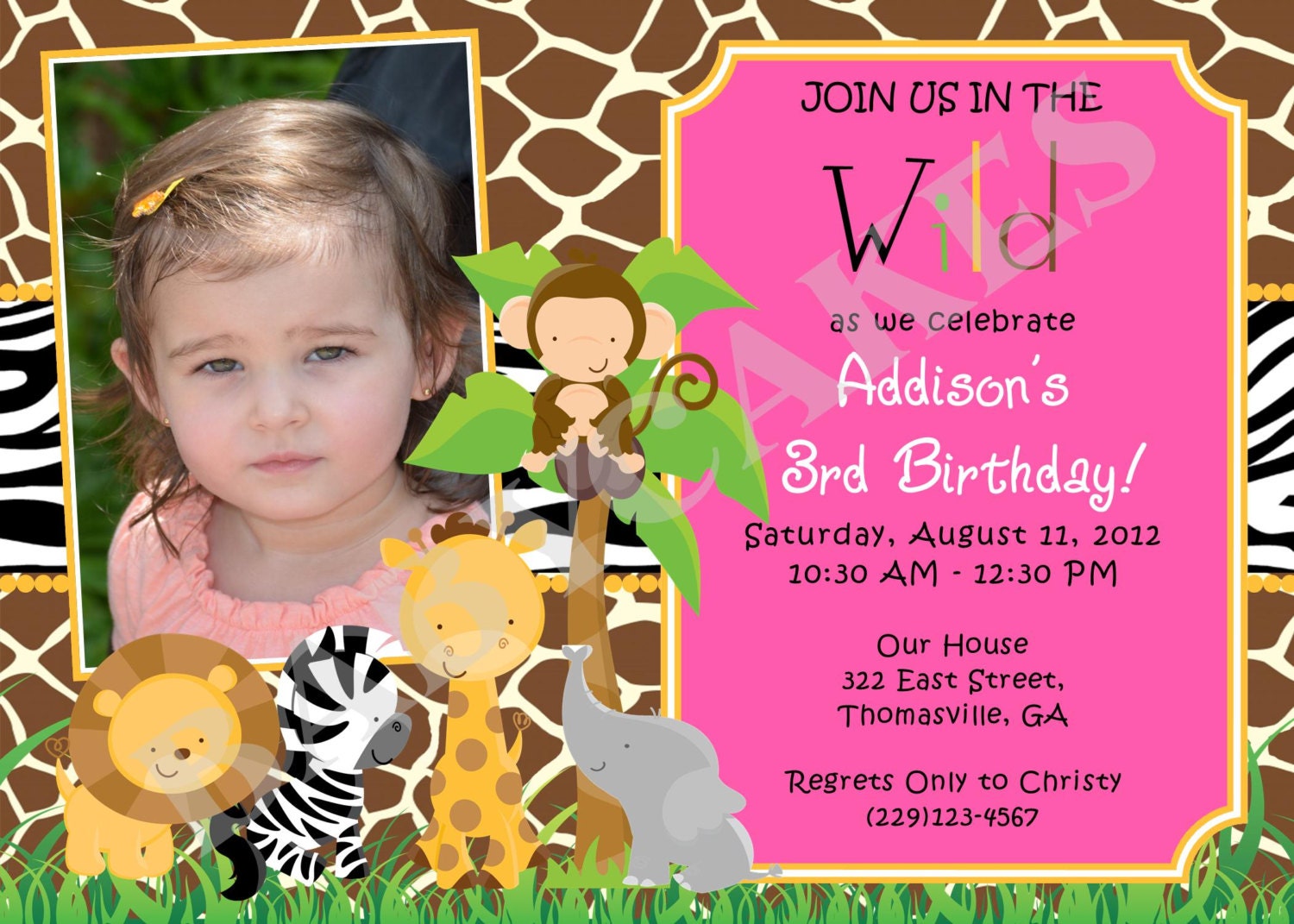 Safari animals 1st Birthday Invitation - DIY Print Your Own - Matching Party Printables available