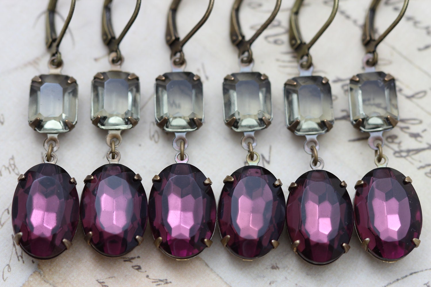 Purple Bridemaids Jewelry Amethyst Black Diamond Earrings 5 Pairs Wedding Jewelry Set Vintage Earrings Gray - Vintage Wedding Clip On Avail