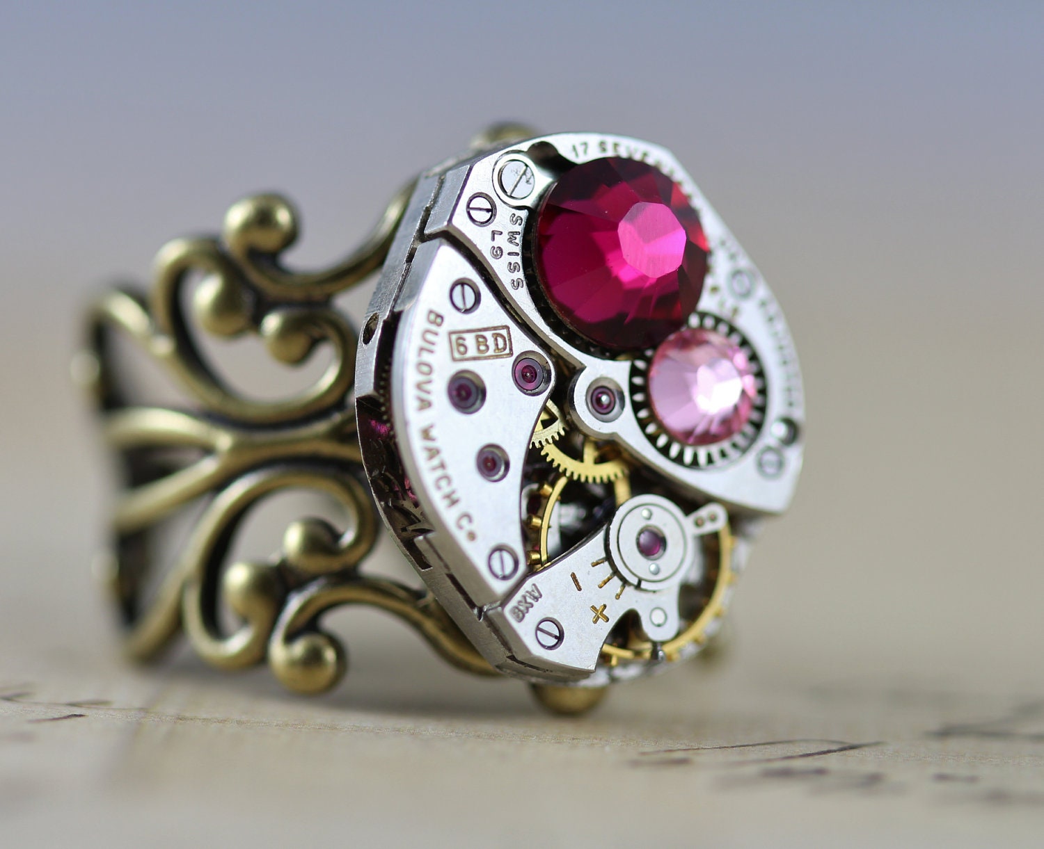Steampunk Mothers Ring Birthstone Ring CUSTOM Unique Antique Brass Personalized Grandmothers Ring Handmade by Inspired by Elizabeth