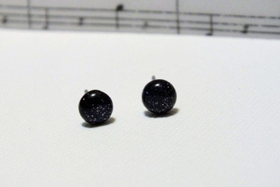 Surgical Steel Blue Goldstone Stud Earrings