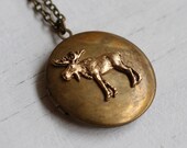 Moose Deer Locket ... Reindeer Canada Woodland Christmas Winter Pendant