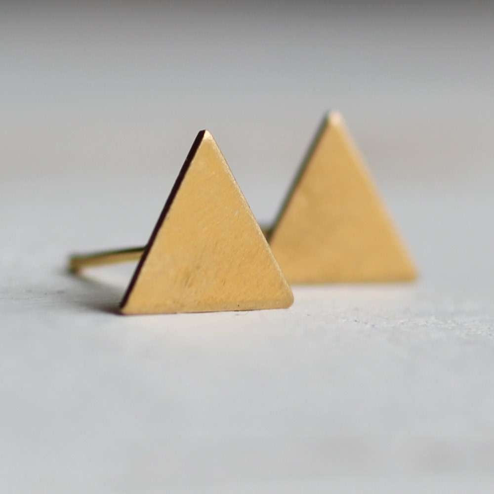 Triangle Earrings ... Geometric Deco Tiny Gold Post Vintage Brass Studs