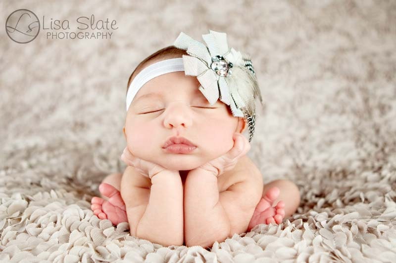Baby headband, newborn headband, adult headband, child headband and photography prop The single sprinkled ELEGANT FEATHER bow headband