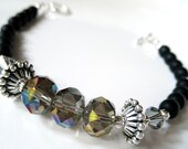 Smokey Rainbow Glass Bracelet with Frosted Black Beads - Black and Silver Jewelry - Faceted Rondelle Bracelet - Bridal Wedding Jewelry