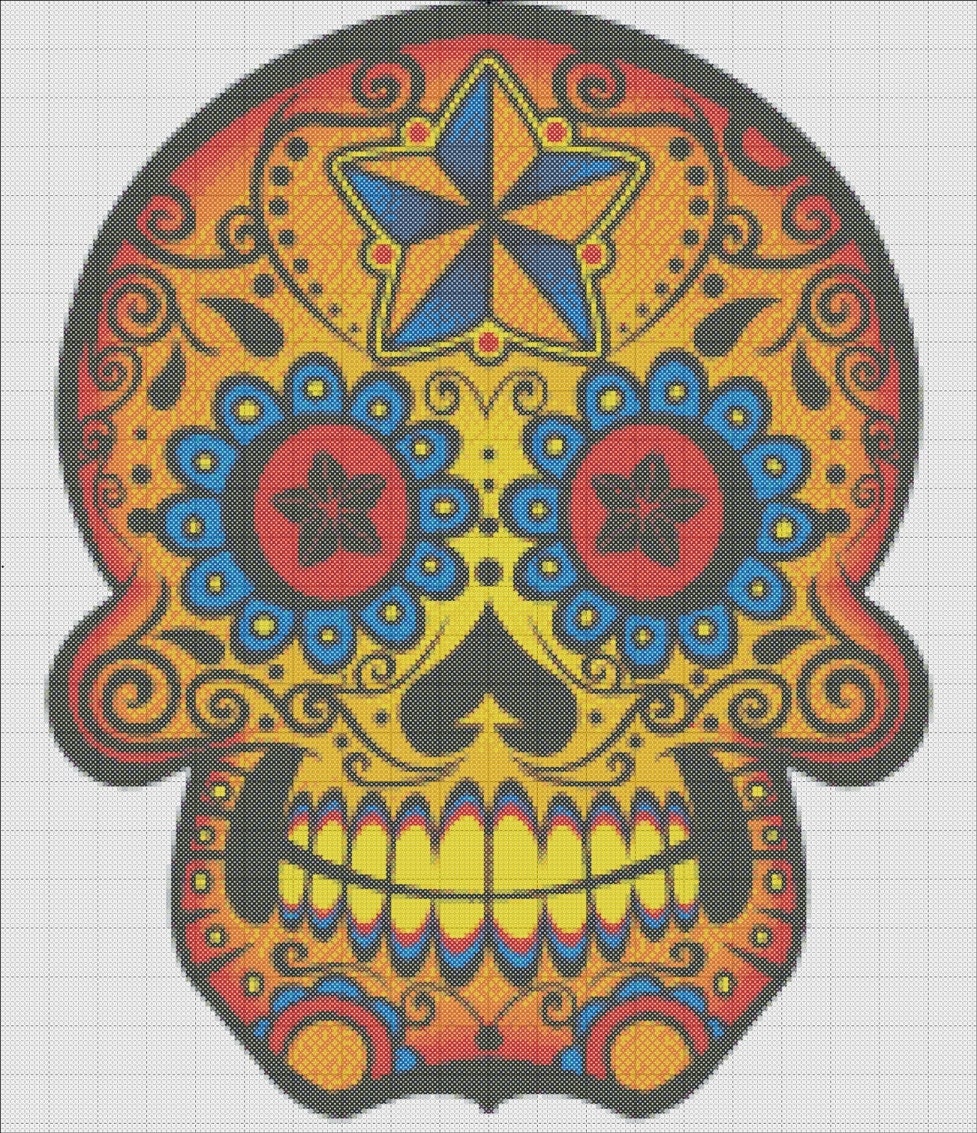 Handmade Sugar skull day of the dead Counted Cross Stitch Pattern PDF Hand Embroidery Needle Point
