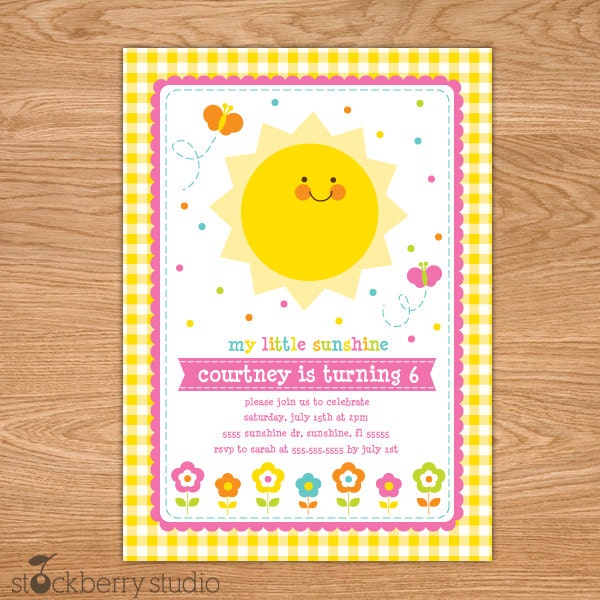 My Little Sunshine Birthday Printable Invitation Hot Pink and Yellow Il_170x135