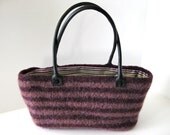 Hand Felted Purple Stripes Leather Handles -  Purse - Fancy Stripes