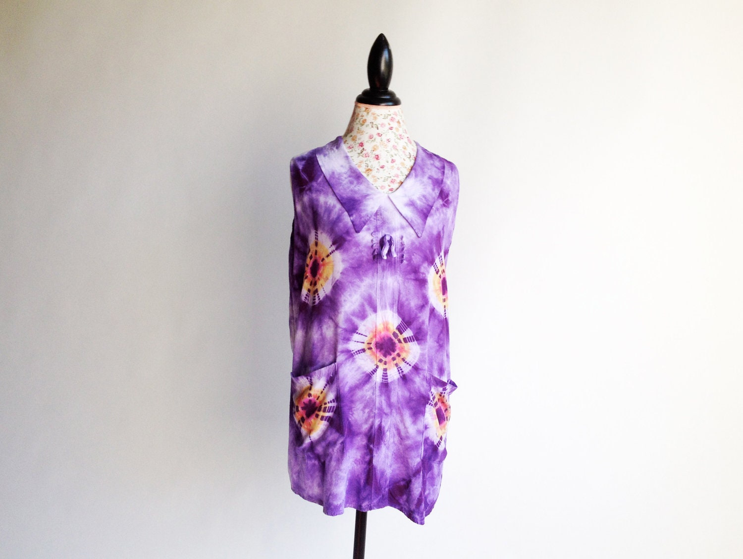 90's Tie Dye Peter Pan Collar Drapey Tank Top Blouse