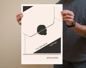 Illustration, Jane Austen Quote Drawing, Fine Art Prints and Art Posters, Black and White Wall Art, Letter Giclee Print