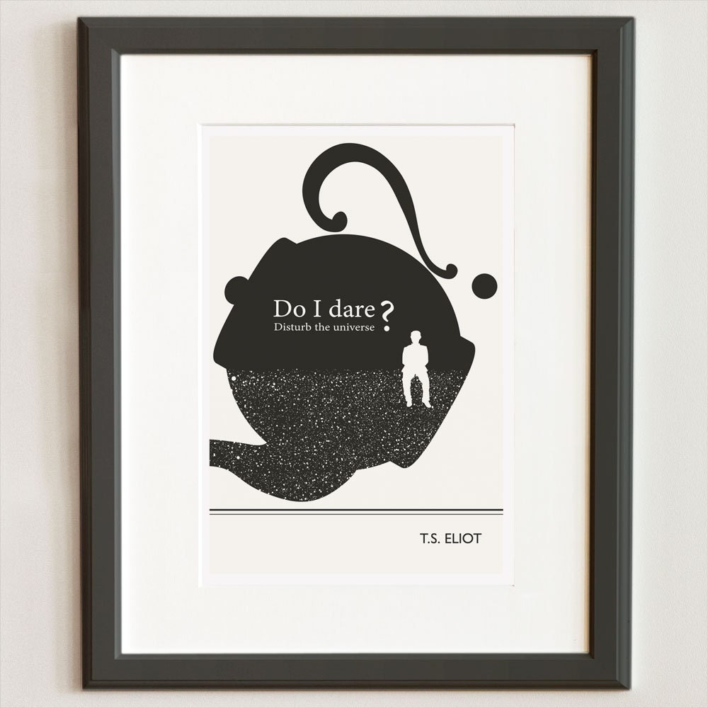 Illustration, T.S. Eliot Quote - Fine Art Prints, Art Posters, Black and White Literary Art and Giclee Print, Teapot Drawing, Kitchen Art