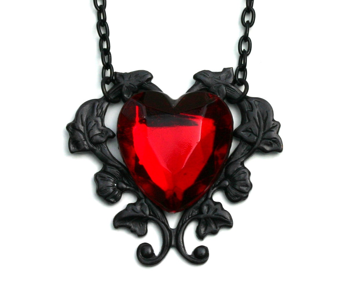 Steam Punk Necklace - Gothic Red Heart