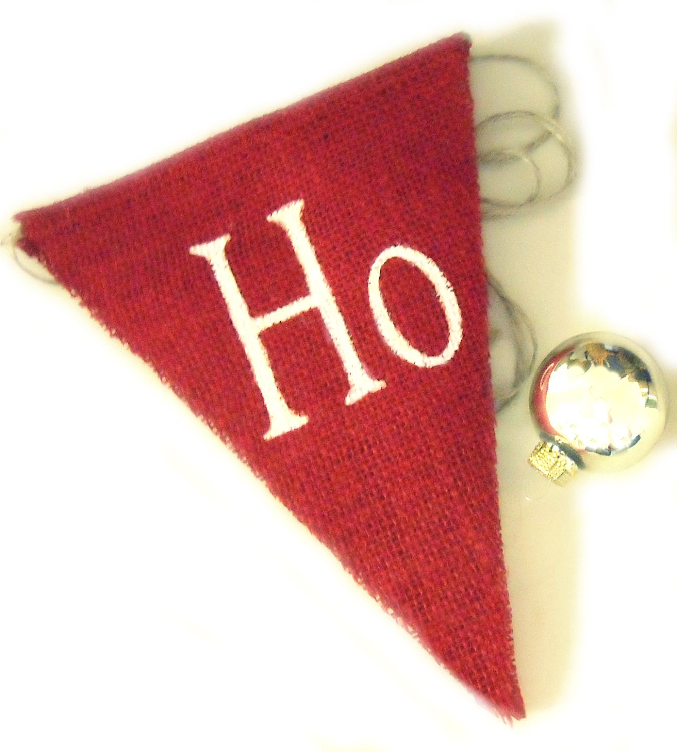 HO HO HO White Glittered Burlap Banner