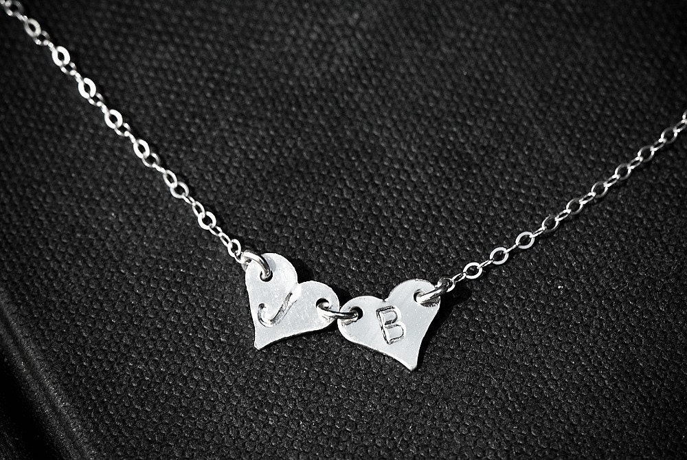 Initial Heart Necklace, 2 personalized hearts Initial Necklace, Couple Necklace Sterling Silver, Monogram Necklace, Wife, Mother Jewelry
