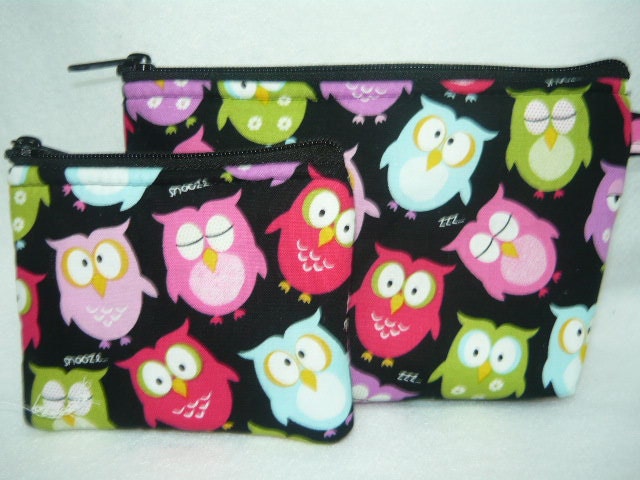 SALE owls Matching set Reversible tote bag and makeup bag with coin bag