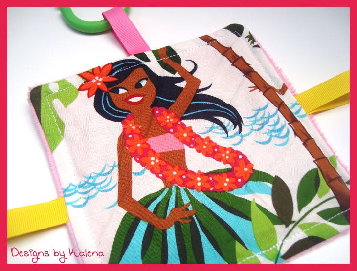 Hawaiian Taggie Crinkle Toy - Baby Girl  - Sensory - Teether - Leis n Luaus