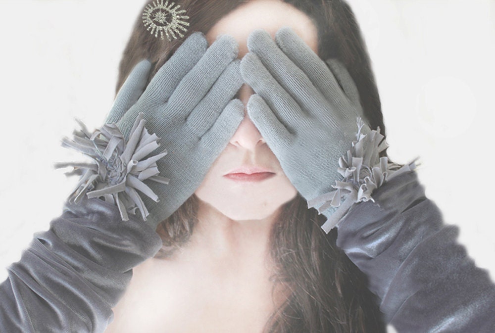 Gloves womens gray stretch velvet accessory by tratgirl - tratgirl55