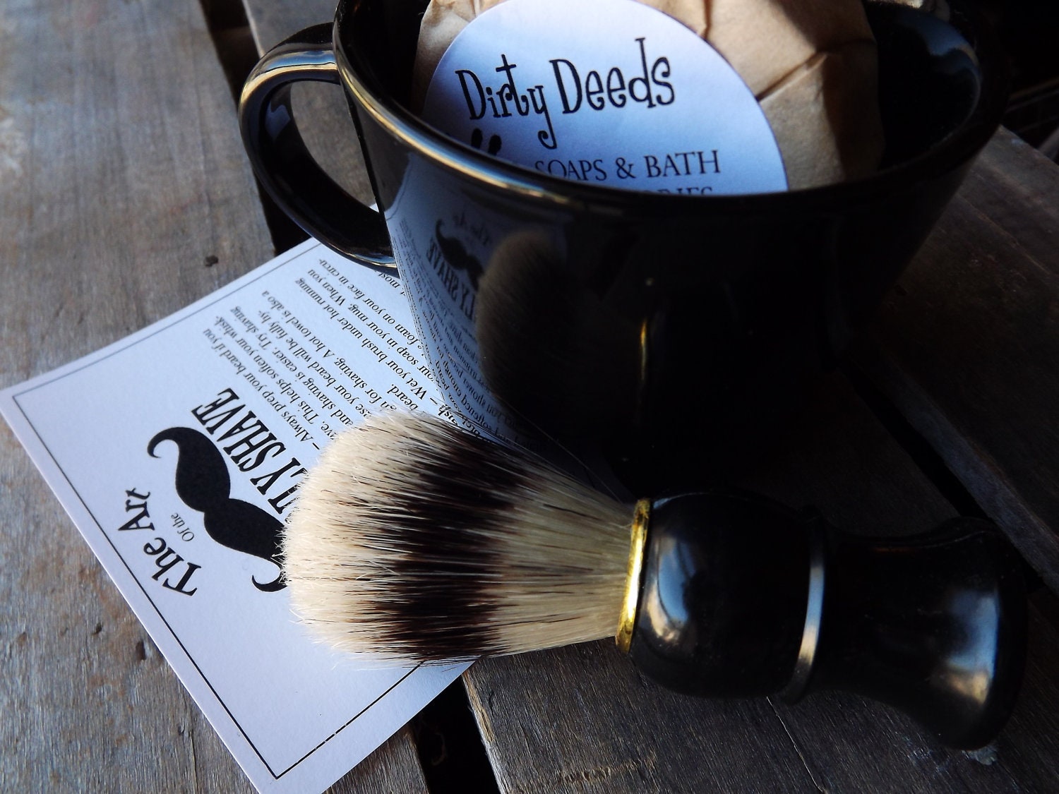 Shaving Mug Set Black, Vintage Styled Shaving Mug, Grooming Kit, Boar Brush, Handmade Soap