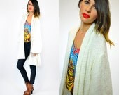 nubby BAGGY white bouclé GRUNGE oversized grandpa CARDIGAN duster, extra small-small