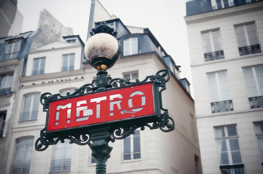 Paris photography - Metro Sign - French photo - Fine art travel photography  - urban hip Wall Art - red, black, ivory - Valentine - SerantoniDesigns