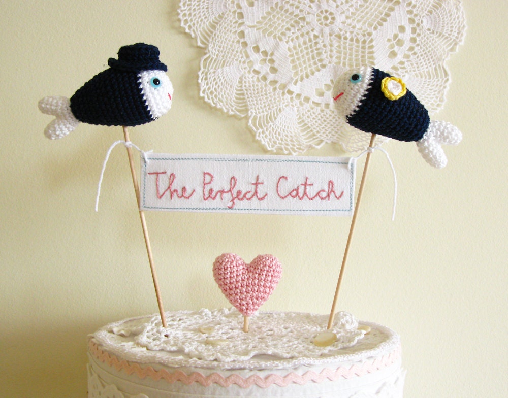 The Perfect Catch Nautical Navy Blue Wedding Cake Topper We Got Hooked  by Cherrytime