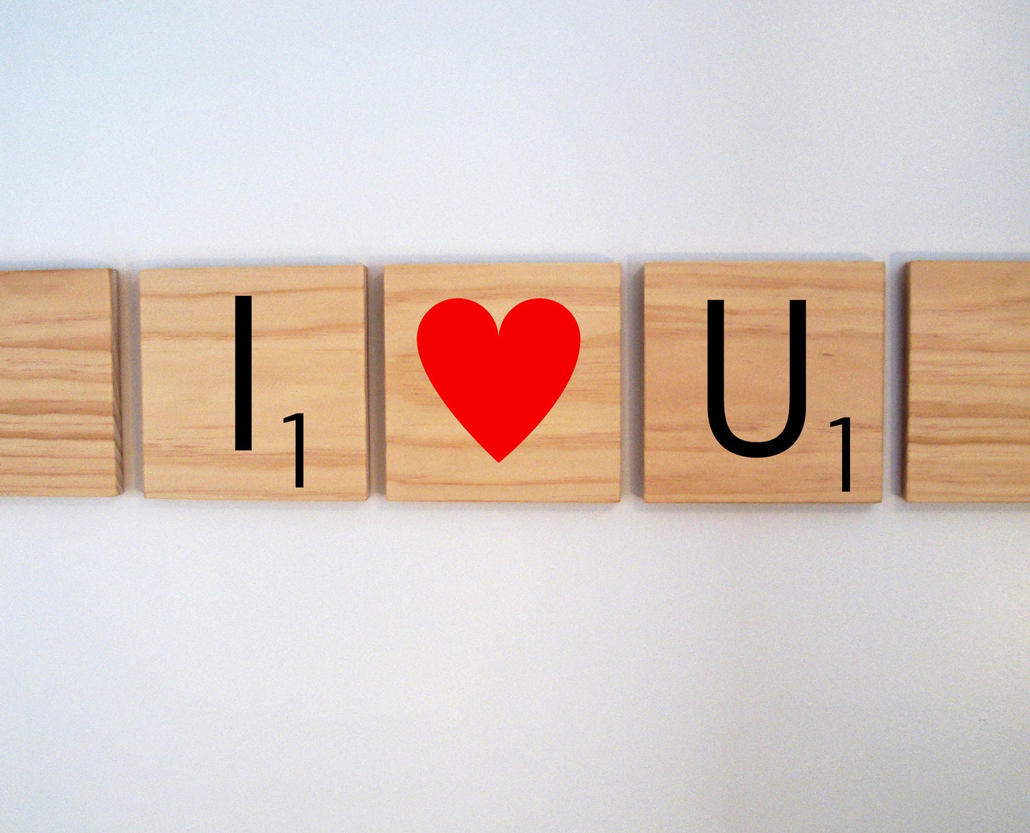 Scrabble Wall Art I heart U with red heart - 3 tiles - 15tangerines