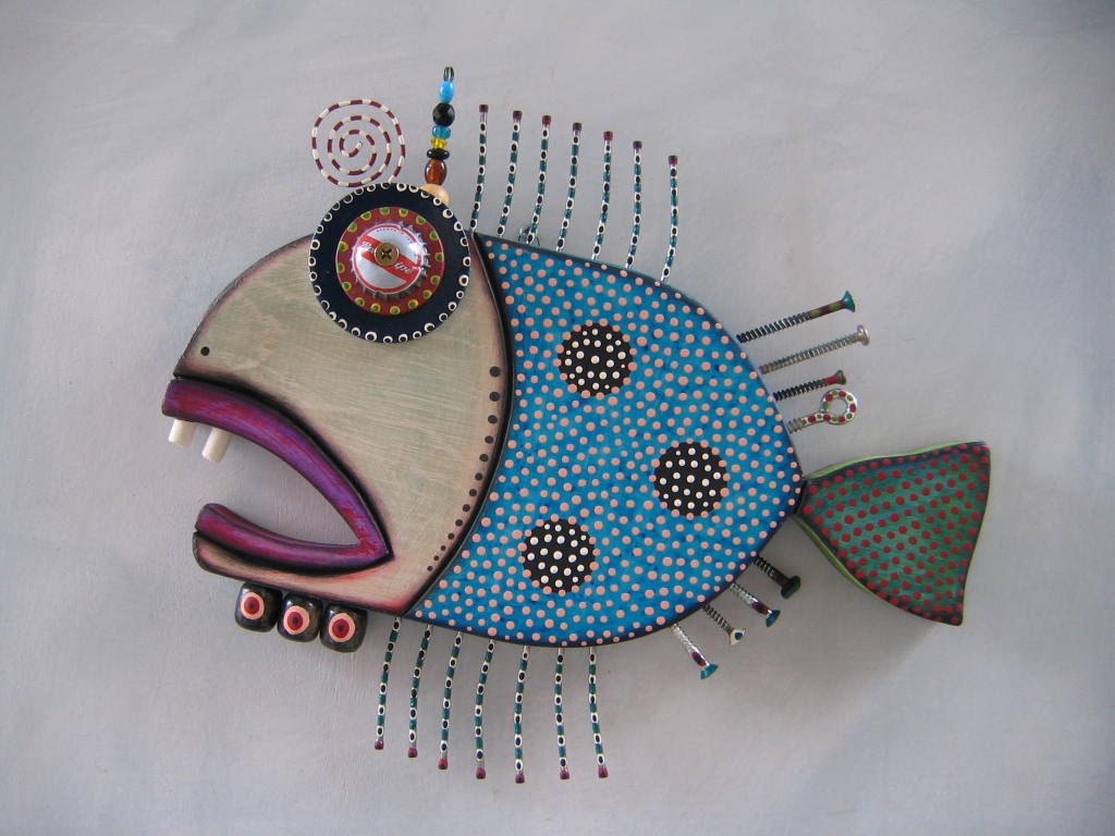 Twisted Bass 2, Original Found Object Sculpture, Wall Art, Wood Carving, by Fig Jam Studio