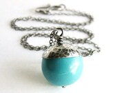 Turquoise Pendant - handmade sterling silver acorn necklace jewelry - bridesmaid jewellery