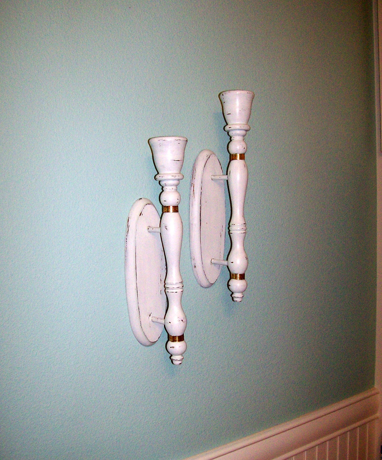 vintage wall sconces wooden candle holders cottage chic white distressed home decor wall hanging upcycled