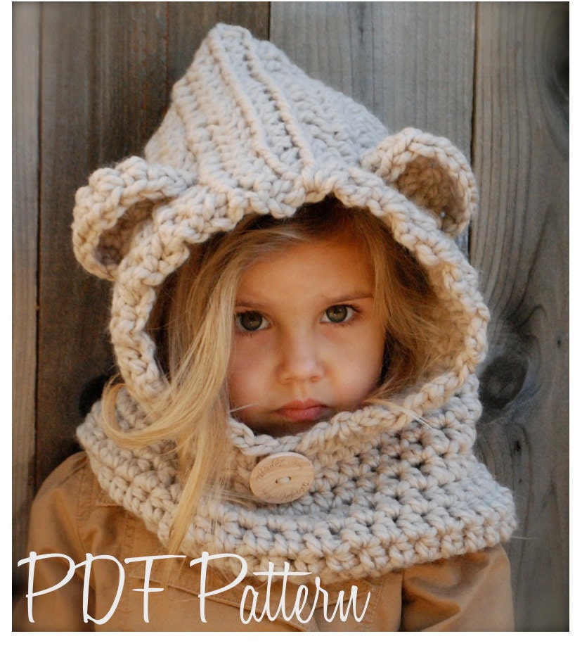 Crochet PATTERN-The Baylie Bear Cowl (12/18 month,Toddler, Child, Adult sizes)