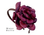 Bordeaux Leather Flower Headband Solo Wine Burgundy &  Saddle Tan Covered Hairband in stock