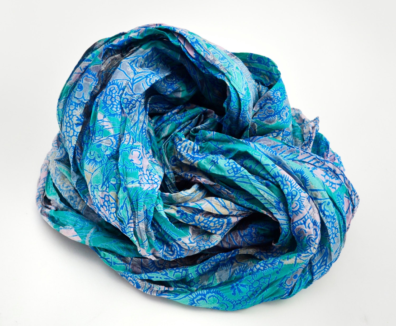 Infinity Scarf  Upcycled Silk Tocamade Scarves  Trendy... Beautiful scarf ...Sea Green Vintage Flowers.. ve