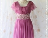 Honey Party - Sweet Gorgeous Party Cocktail Wedding Bridesmaid Dress Violet Pink Color Tutu Net Gauze Fabric With Floral Lace Embroidered S