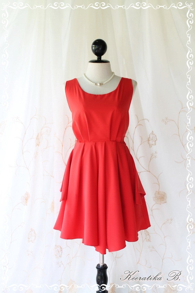 A Party  V Shape - Prom Party Cocktail Bridesmaid Dinner Wedding Night Dress Asymmetric Hem Bright Red Sweet Gorgeous Glamorous Dress