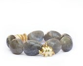 Sale... the lucky elephant GOOD LUCK ELEPHANT Charm Bracelet with Labradorite and Handcrafted 24k Gold Vermeil  Hill Tribe Elephant