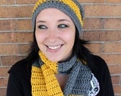 Mustard Yellow and Gray Striped and Slouch Beanie Set - Winter Warm Accessories by JulianBean