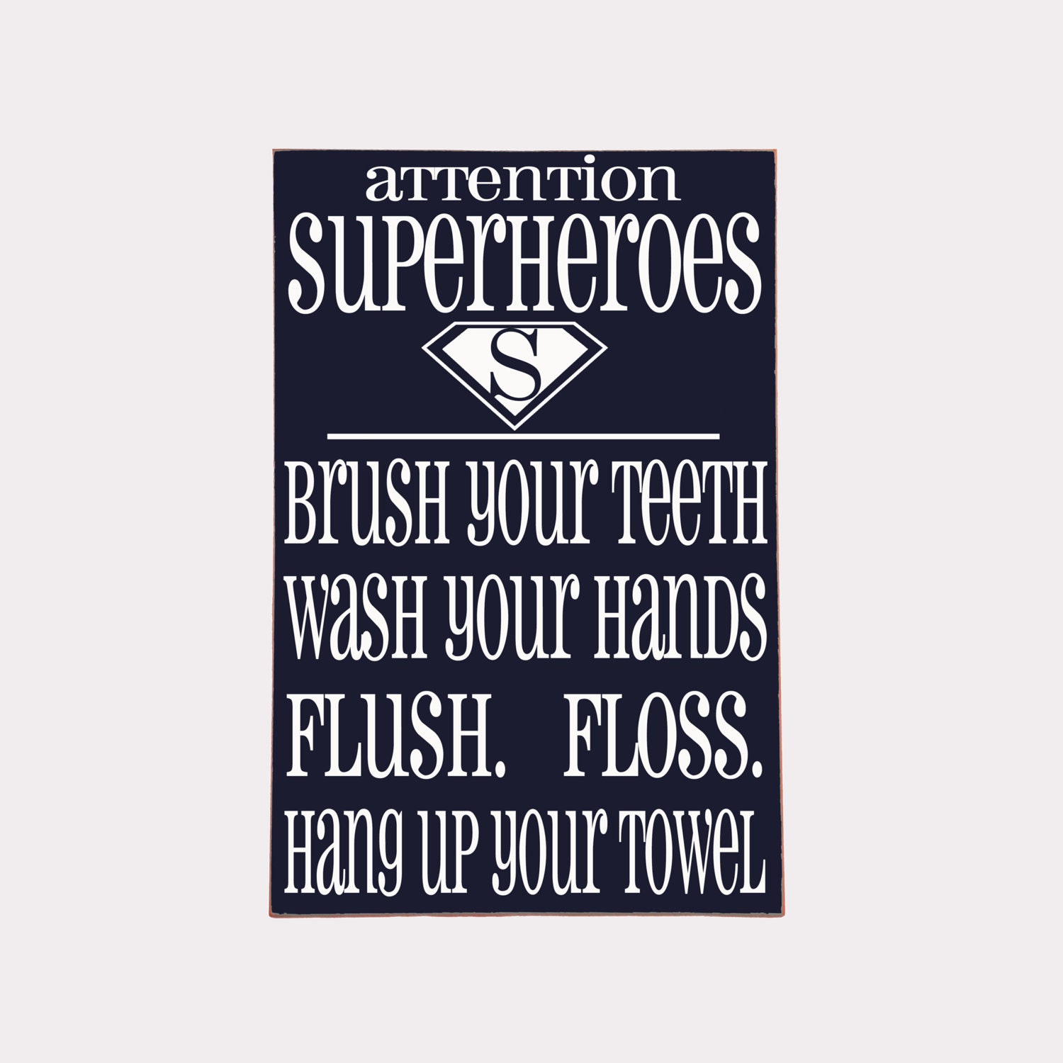 Super Hero  Bathroom Rules Subway Art Typography Word Art Handpainted Wooden Sign - Your Choice of Color