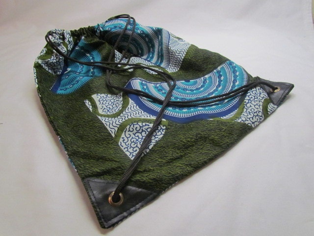 African Print Draw String Backpack