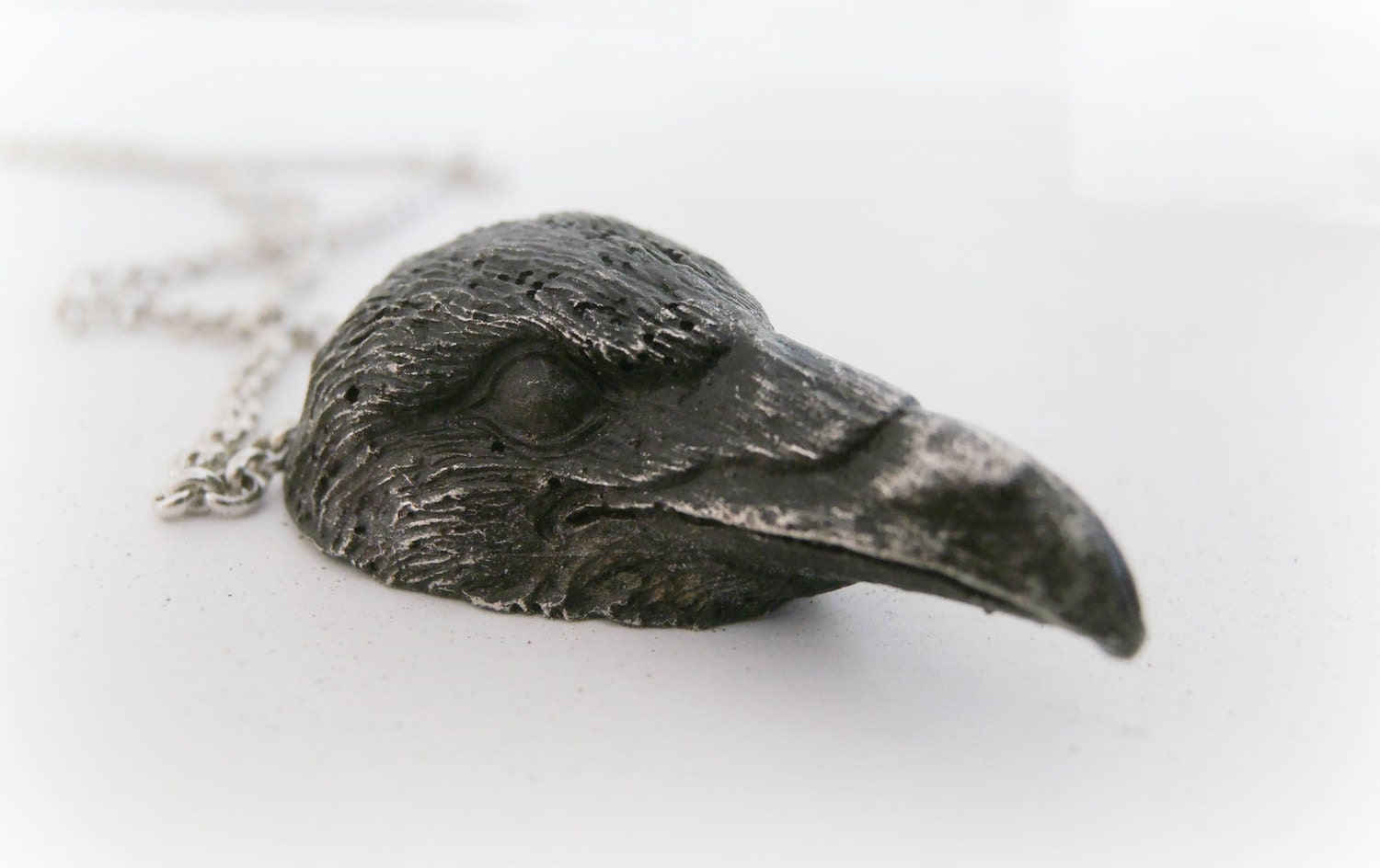 Black Raven Head - Black Crow head metalwork Halloween sterling silver jewelry