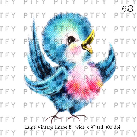 Adorable Vintage Bluebird LARGE Digital Image Download Sheet Transfer To Totes Pillows Tea Towels T-Shirts