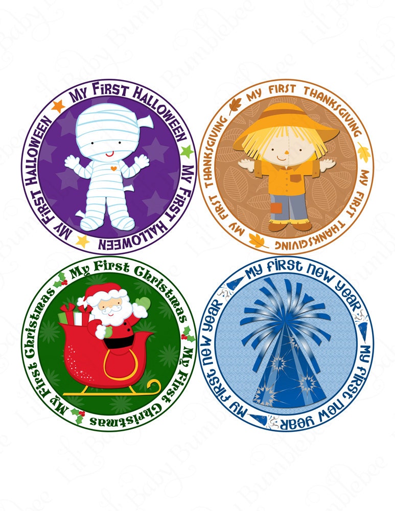 First Holiday Onesie Stickers for Boys - Halloween, Thanksgiving, Christmas, New Year's Day, Valentine's Day, St. Patrick's Day and More