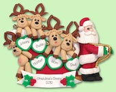 Santa & Reindeer Family of 5 HANDMADE POLYMER CLAY Personalized Christmas Ornament