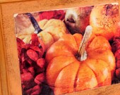 Pumpkins and Mums Altered Photograph, Mounted on Wood, Framed
