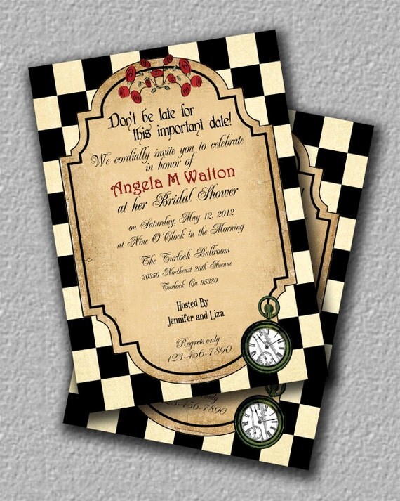 Alice in Wonderland Tea Party Invitation or by TheRedStarDesigns