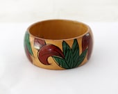 Vintage Wood Bangle / Painted Wood Bracelet
