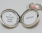 I love you to the moon and back,Locket Necklace,Flower Locket,Pearl,Wedding Necklace