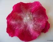 Handfelted pink merino wool and silk flower beaded Corsage Brooch