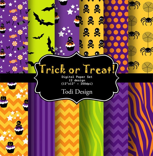 Trick or Treat- INSTANT DOWNLOAD Digital Paper Set Il_570xn