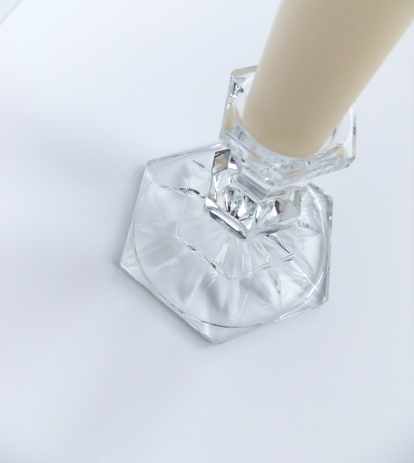 Glass Candlestick -  Cut Glass Candle Holder - crystal Candleholder - home decor - Gift for Mothers Day