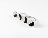 Sterling Silver Double Ring - Black and White  -Contemporary Jewelry -  Divided Circles