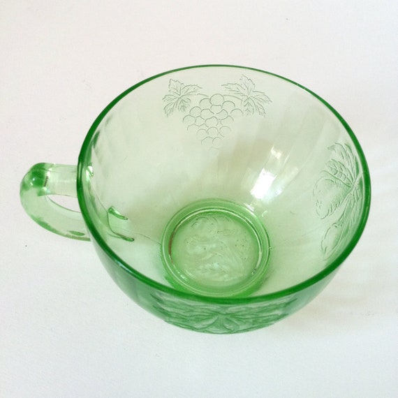 Hazel Atlas Glass Green Fruits Pattern Cup By Brigidsfancy